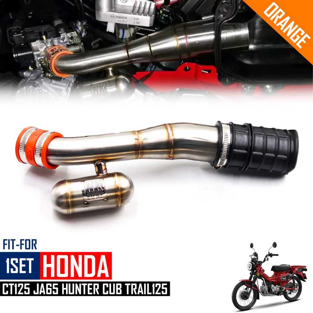 ท่ออากาศแต่ง ท่อไอดี สแตนเลส มีแท้งเพิ่มอากาศ  HONDA CT125 GEN2 ปี 2023 - 2025 สีส้ม 1 ชุด
