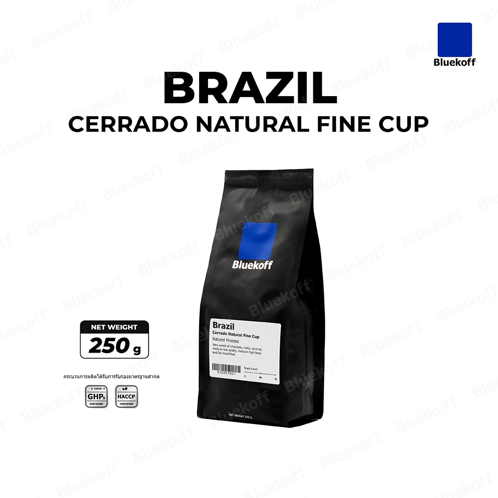 Bluekoff เมล็ดกาแฟ Brazil Cerrado Natural Fine Cup Arabica100% (1 ถุง บรรจุ 250 กรัม)