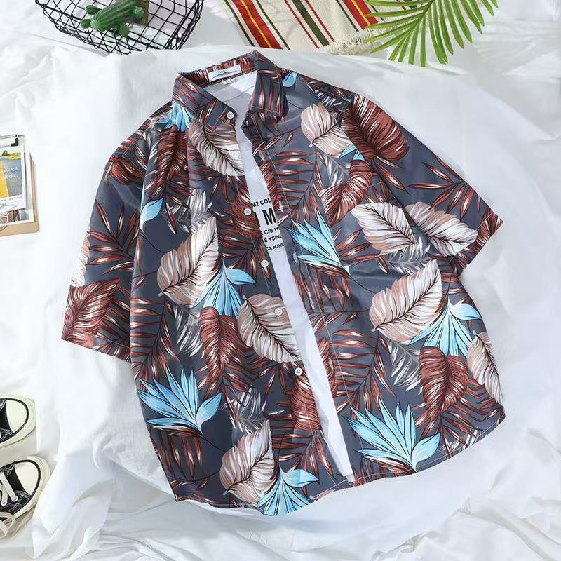 เสื้อเชิ้ตลายดอกฮาวาย แฟชั่นลำลอง ทรงหลวม แขนสั้น สำหรับผู้ชาย รูปที่ 4