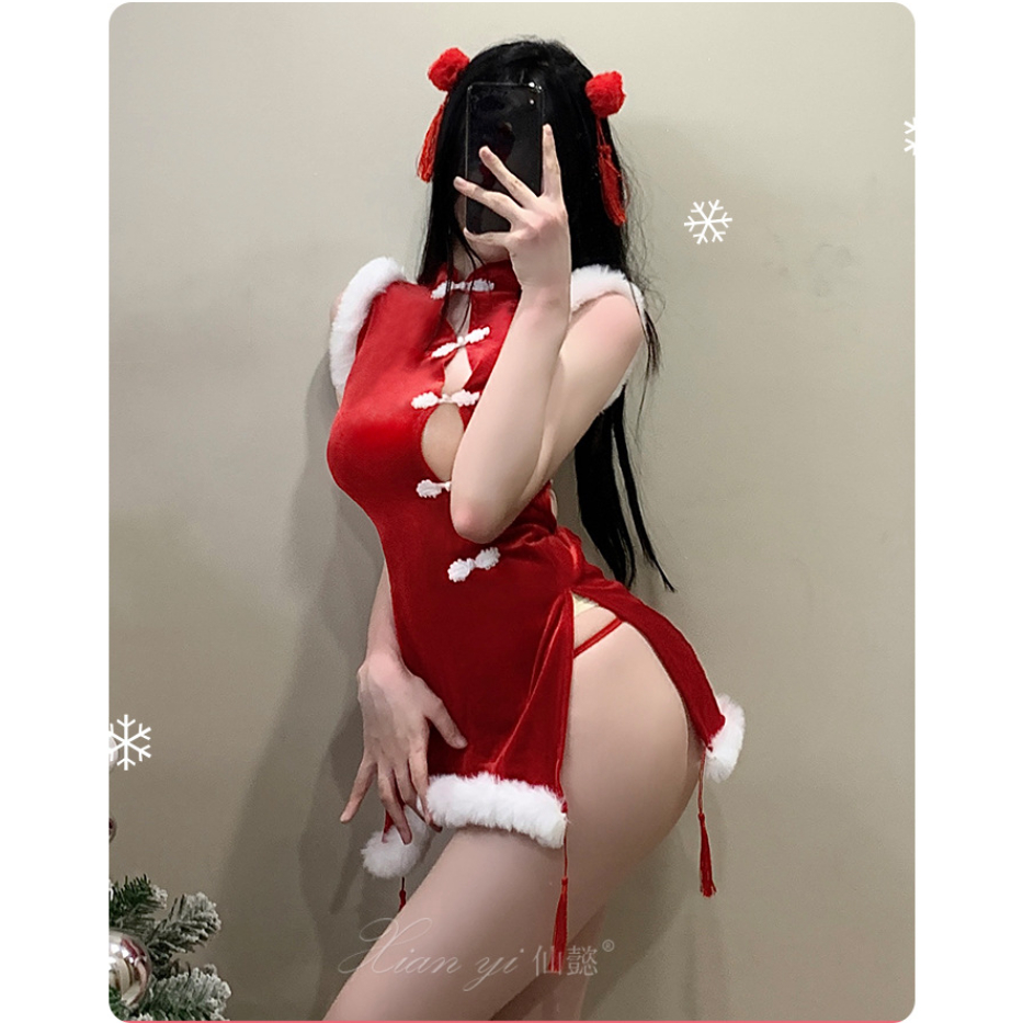 ชุดกี่เพ้าเซ็กซี่ โชว์หลัง ผ่าสูง 2ข้าง ผ้ากำมะหยี่ สีแดง ชุดนอนไม่ได้นอน ชุดยั่ว เซ๊กซี่ รหัส*S5 - รูปที่ 5