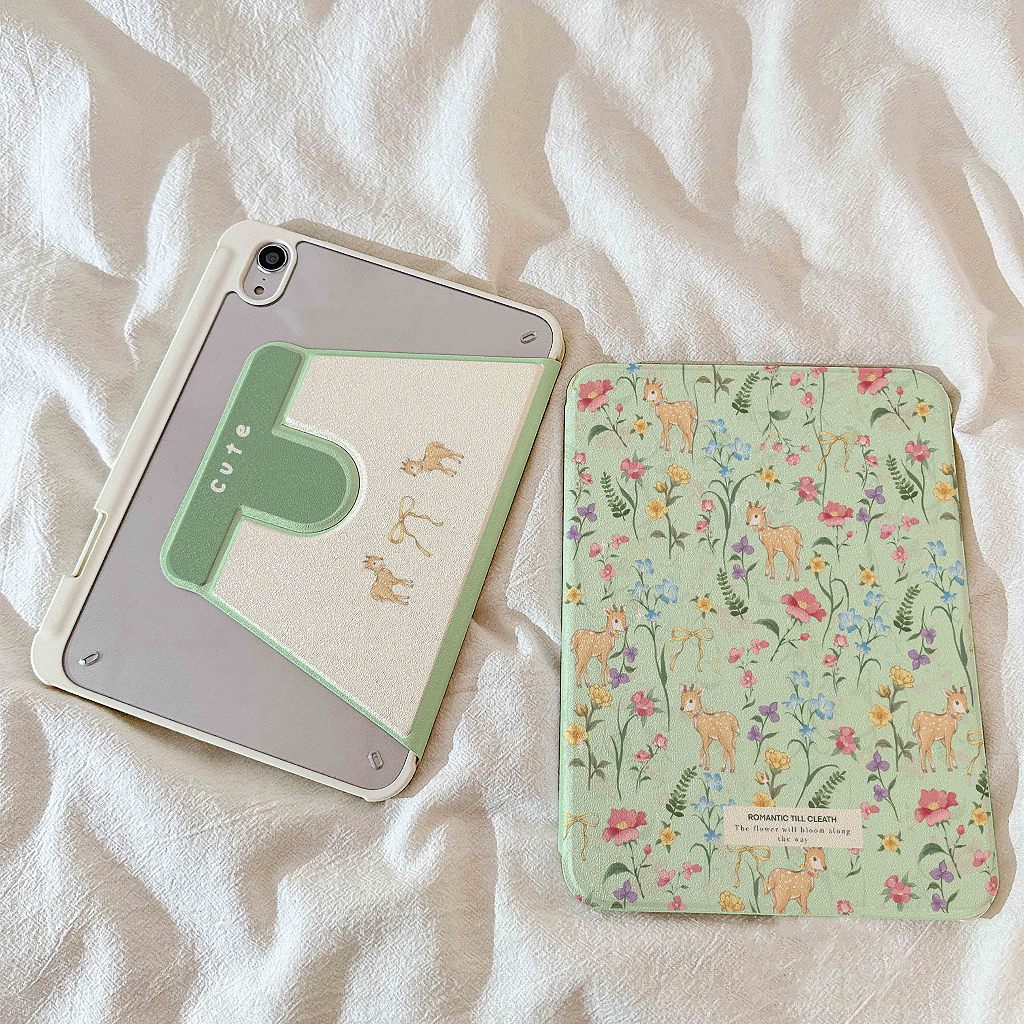 🪐24 ชั่วโมงเคส🪐เคส iPad Gen11 Air7 Air6 ที่ใส่ปากกา ป้องกันการงอ กวางน้อยในป่า เคสiPadหมุน 360°Gen9