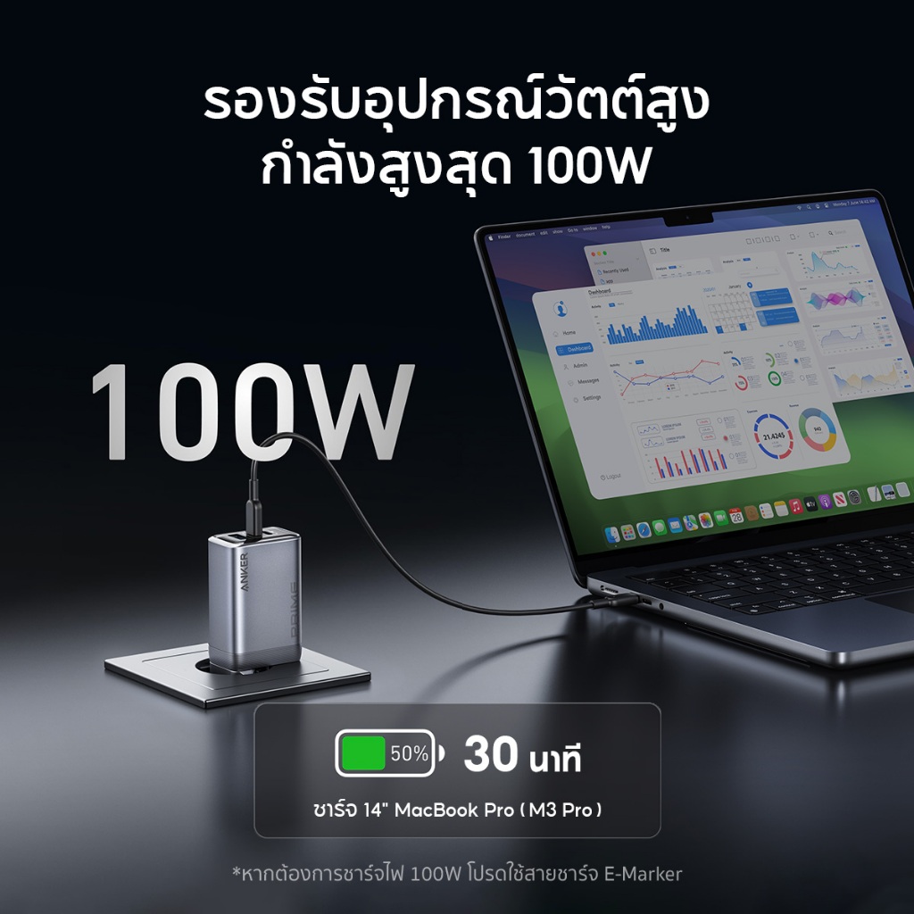 Anker Prime Charger (100W, 3 Ports, GaN) หัวชาร์จเร็ว PD Fast Charger สําหรับ iPhone 17/16/15 MacBook แล็ปท็อป สมาร์ทโฟน - ภาพย่อย 3