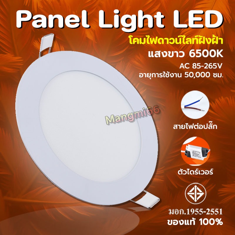 โคมไฟดาวน์ไลท์ Panel Light LED ติดเพดานฝังฝ้า 6/9/12/18/24 วัตต์ LED โคมไฟฝังฝ้า แบบกลม (แสงขาว)