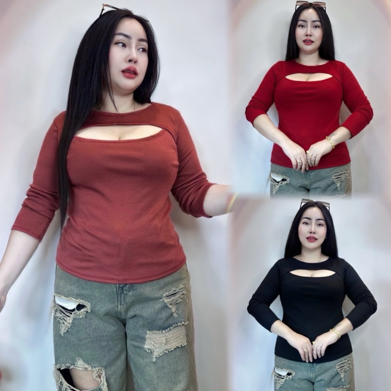 จัดส่งไวมาก✅เสื้อสาวอวบ อก38-44 ยาว24  ฮิตสุตใส่ได้ตลอดกาลไม่เอ้า  เว้าหน้าแขนยาว - รูปที่ 6