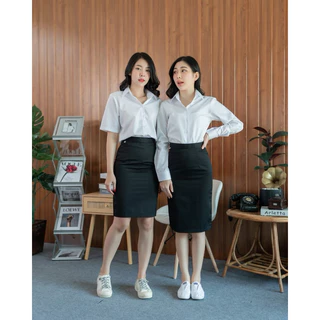 กระโปรงทรงเอผ้าเสริท กระโปรงรับปริญญา กระโปรงพิธีการ ยาว22-24 -26 สีกรม-ดำ (ผ่าหลังทับผ้าเสริทไม่ยืด)