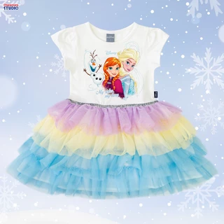 Disney ชุดเดรสกระโปรงเด็กผู้หญิง ลายเจ้าหญิงโฟรเซ่น เอลซ่า แอนนา ผ้าCotton 100% สินค้าลิขสิทธิ์แท้ Characters Studio
