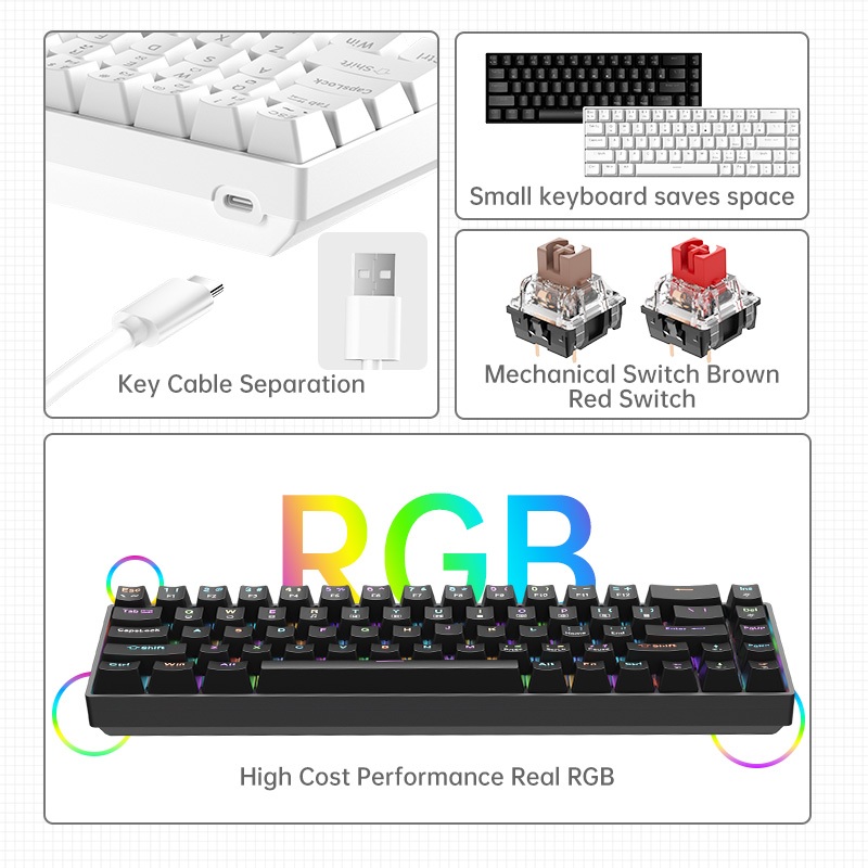ZIFRIEND TK68 คีย์บอร์ดเชิงกล Hotswap RGB Gaming คีย์บอร์ดแบบมีสาย-thai keyboard