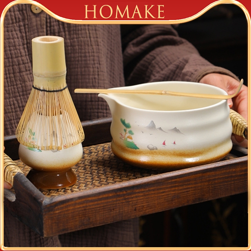 ถ้วยชงชาเขียวมัทฉะ matcha bowl พร้อมปากถ้วยมัทฉะญี่ปุ่น แปรงไม้ไผ่ กาน้ำชา