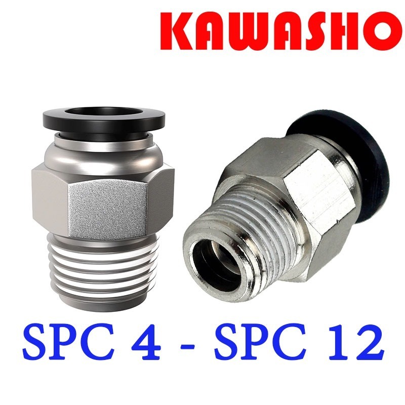 ข้อต่อลม ต่อตรง เสียบสายลมด้านนึง อีกด้านเกลียวนอก สินค้าพร้อมส่ง จัดส่งรวดเร็ว Air ‎Fitting SPC4 - SPC12 "KAWASHO"