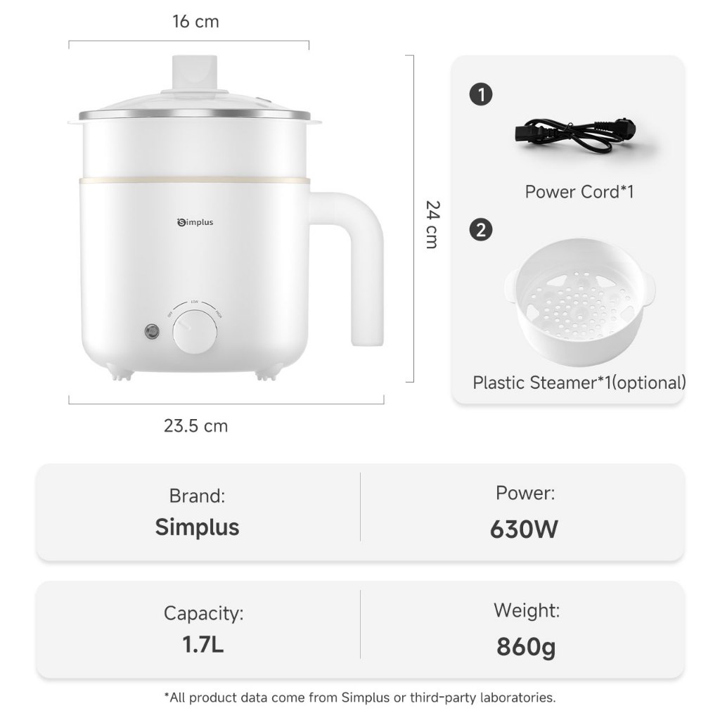 Simplus หม้อไฟฟ้า หม้ออเนกประสงค์ ขนาดเล็ก 1.7 ลิตร , หม้อต้มซุป , โจ๊ก ปรับได้ 2 ระดับ DZGH011 - รูปที่ 7