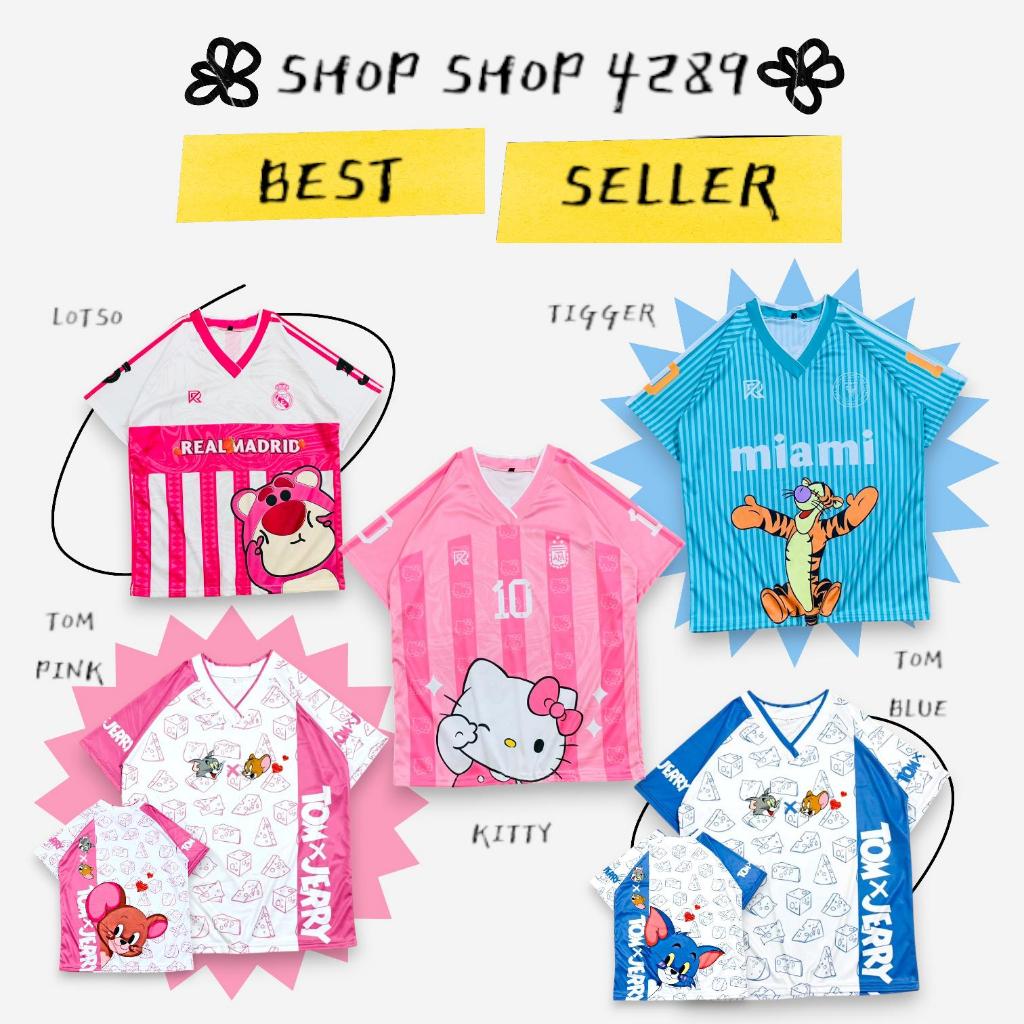 ( M119 ) เสื้อยืด รุ่น cute mini การ์ตูนรวมลาย คอวีลายริ้ว มีไซส์ L-2XL