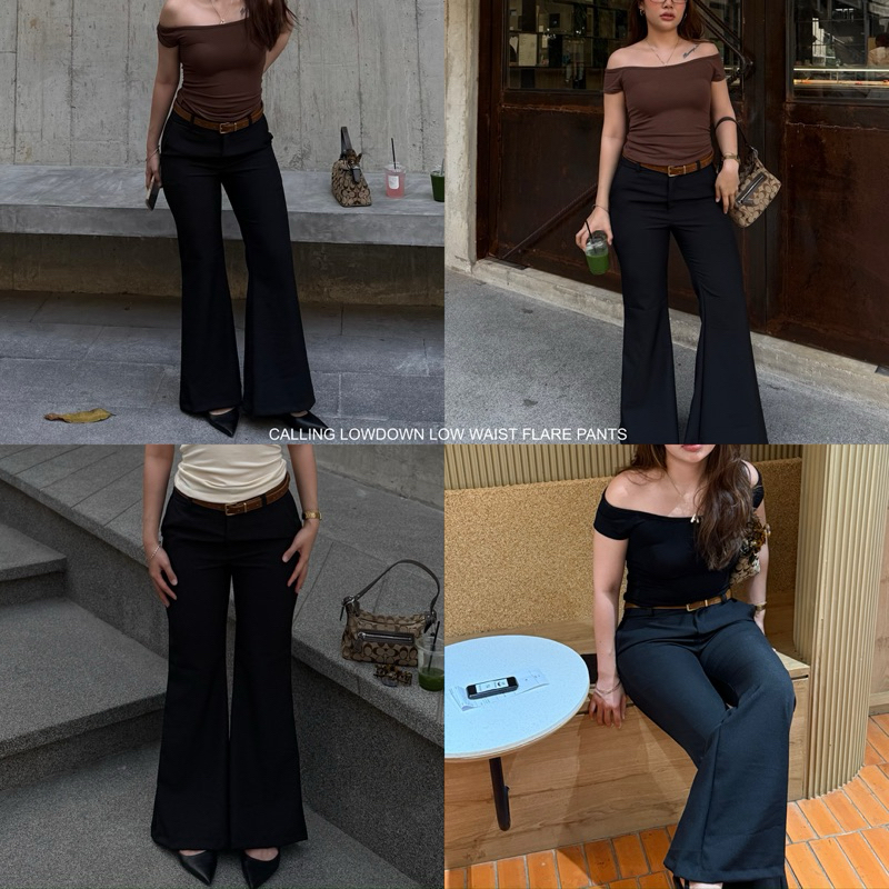 callingonme-lowdown low waist flare pants กางเกงเอวต่ำ ขาบาน ทรงเข้ารูป (อ่านรายละเอียดไซร์ก่อนสั่ง)