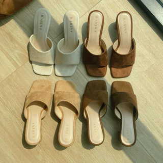 Rarin รุ่น [ Camel ] 36 - 41 รองเท้าส้นสูง 2.5นิ้ว หนังกลับ **เท้าอวบ/เท้ากว้าง เพิ่ม 1 ไซส์**