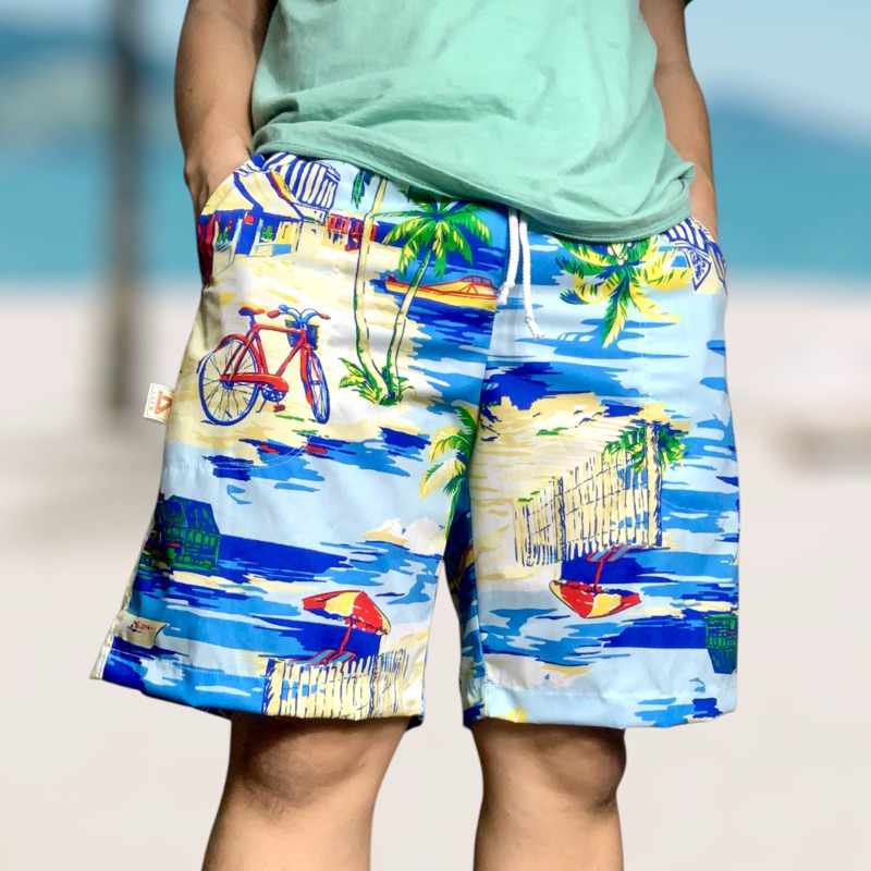 กางเกงขาสั้นเอวยางยืด“ลายชายหาด”มีกระเป๋าซ้ายขวา มีเชือกผูก Size L,XL,XXL