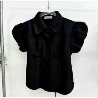 เสื้อเชิ๊ตคอปก แขนฟักทอง ผ้าสโนว์ ด้านหลังมีสายปรับเข้ารูป