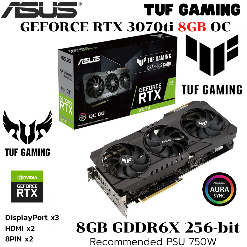VGA (การ์ดแสดงผล) ASUS TUF RTX 3070tI 8GB OC GAMIMG GDDR6X