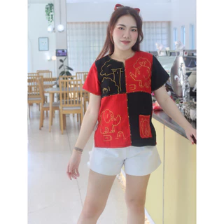 เสื้อผ้าฝ้าย ปักช้าง 38 40 42 44 46 คอกลม ผ้าฝ้าย ปักมือ มีบริการเก็บปลายทาง