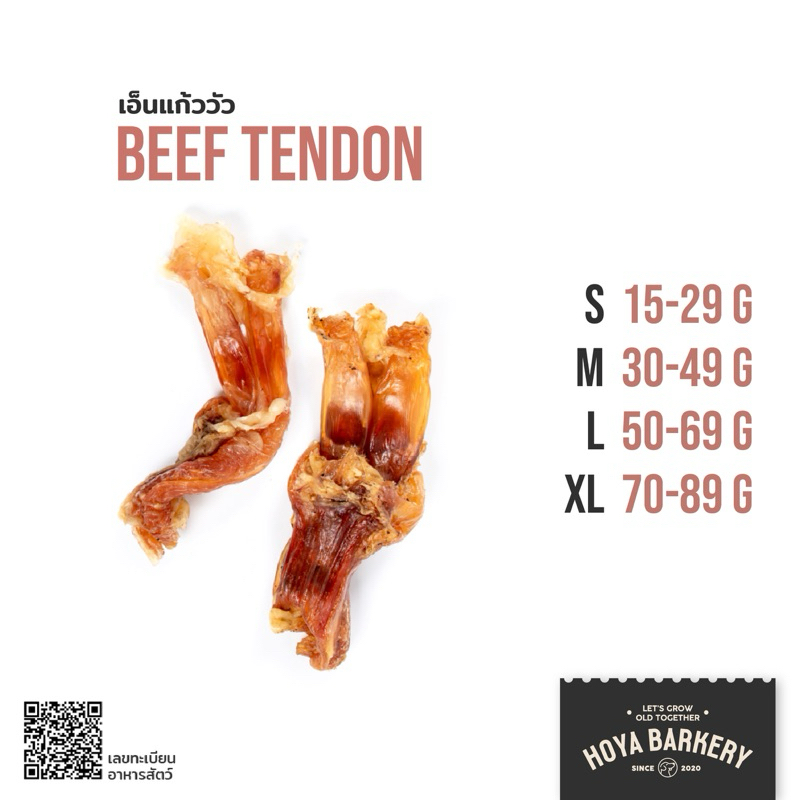 เอ็นแก้ววัวอบแห้ง Beef Tendon ขนมน้องหมา Hoya Barkery Dog Treats No