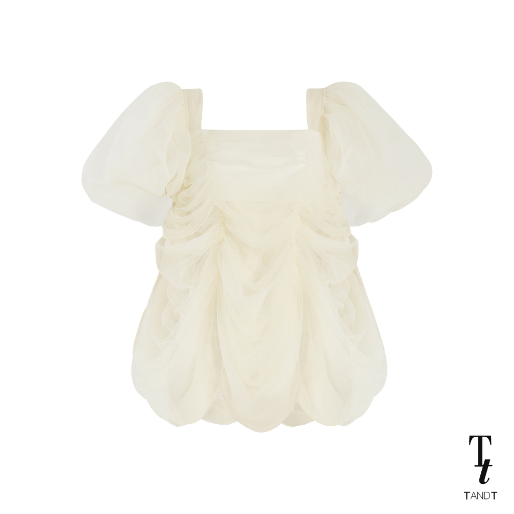 TandT - BALINA TOP - RUCHED PUFF SLEEVE TULLE TOP