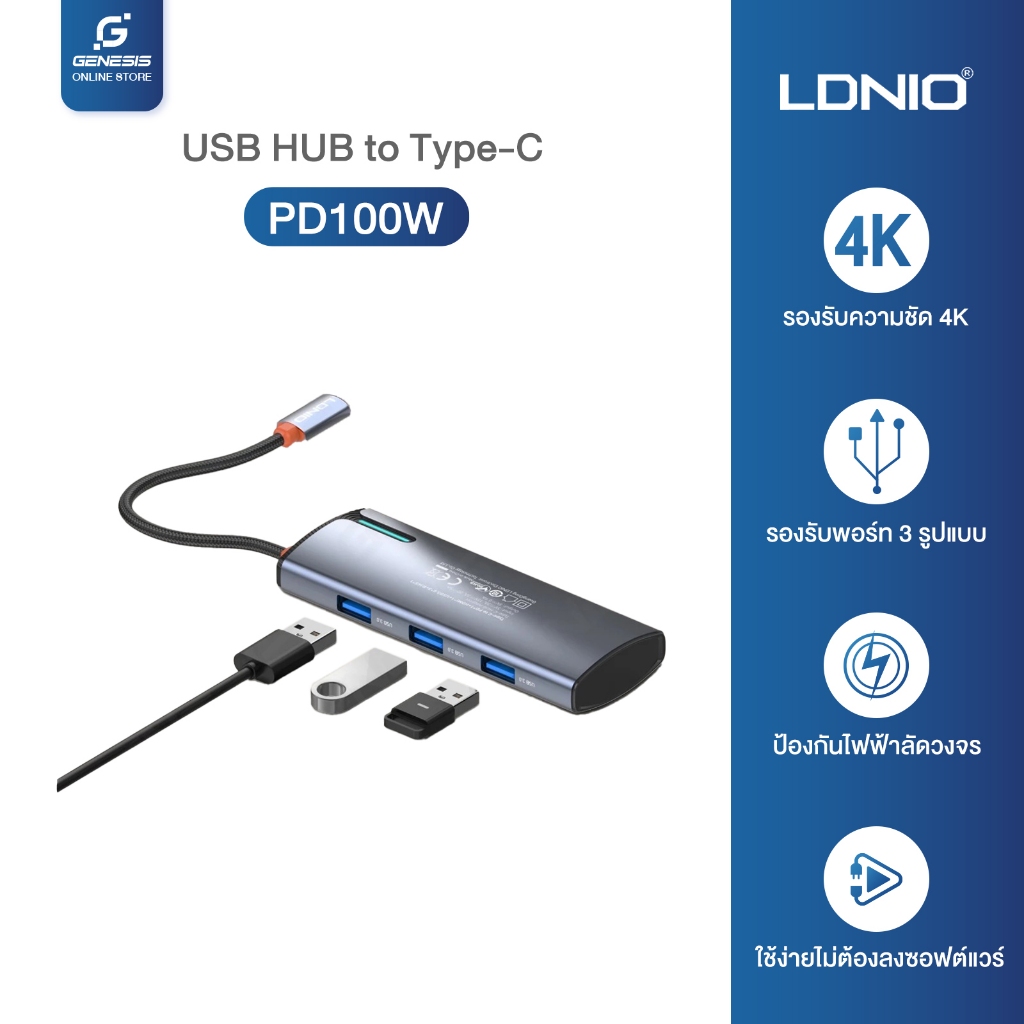 LDNIO ฮับ USB Type-C แปลง Type-C เป็น USB 3.0 HDMI PD100W สำหรับ compatible compatible for Macbook