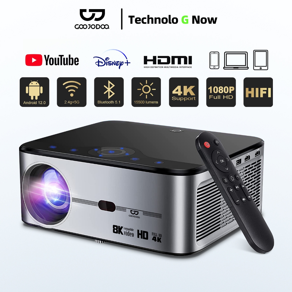 GOOJODOQ เครื่องฉายภาพ โปรเจคเตอร์ Projector Full HD 1080p 15500 LM รองรับ Android Wifi 8k 700ANSIN