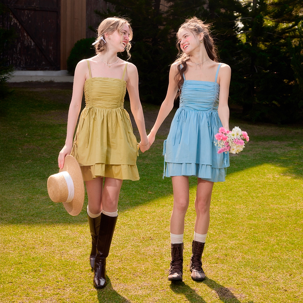 pave - Vivian double straps dress เดรสสั้น ผ้า cotton สายเดี่ยว หลังสม็อค กระโปรง Double layers