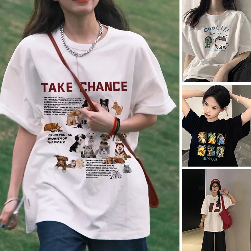 พร้อมส่ง ดีไซน์ใหม่หลากหลาย เสื้อเชิ้ตแฟชั่นสไตล์เกาหลีสำหรับผู้หญิงเสื้อยืดคู่รักดีไซน์เรียบง่ายสไตล์โอเวอร์ไซส์