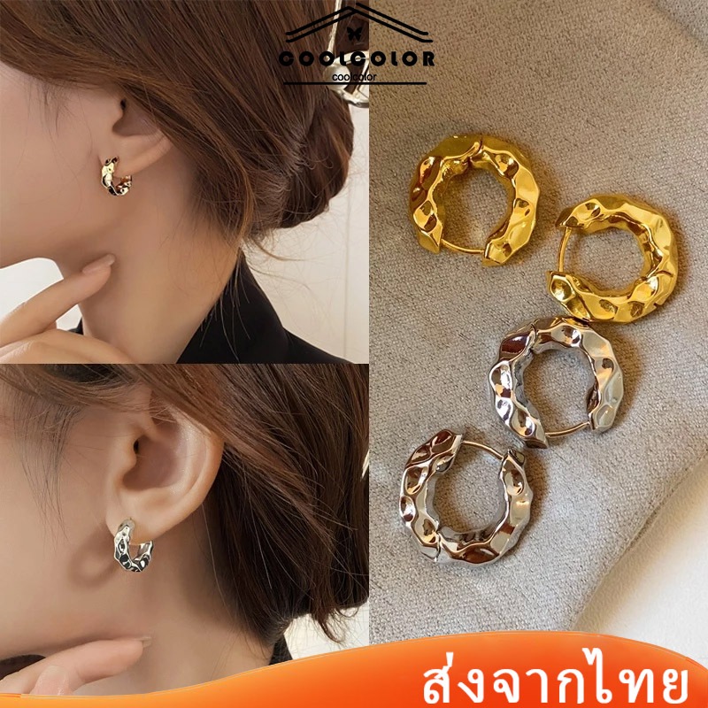 ในไทย💖Insต่างหูโลหะทรงเรขาคณิตดีไซน์เรียบง่ายแฟชั่นสําหรับผู้หญิงสไตล์เกาหลีเครื่องประดับใหม่COD