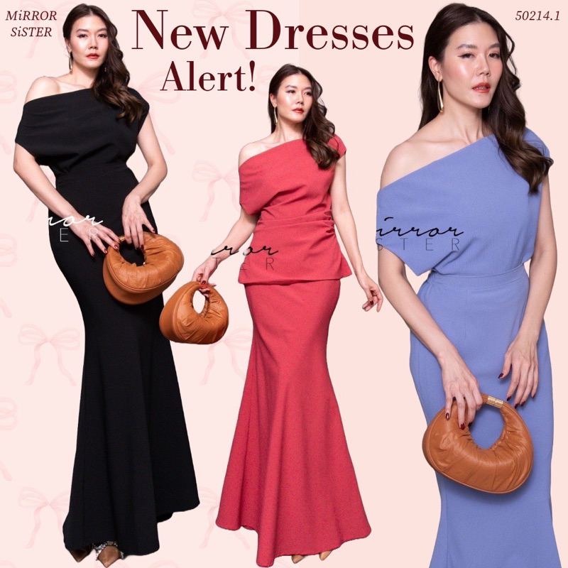 mirrorsister 50214.1 เซทเสื้อคู่กระโปรงทรงสวยมาก  ช่วงบนเป็นเชิ้ตไหล่ตก มีดีเทลจับdrappedข้างเอว