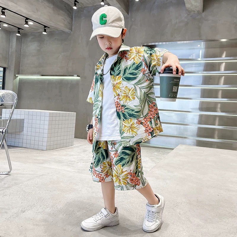 fashiongirl1688 เสื้อเชิ้ตเด็ก+กางเกงเข้าชุด ลายดอกไม้สีเหลือง อายุ 3-7 ปีใส่ได้จ้า แบบเท่ๆ พร้อมส่ง