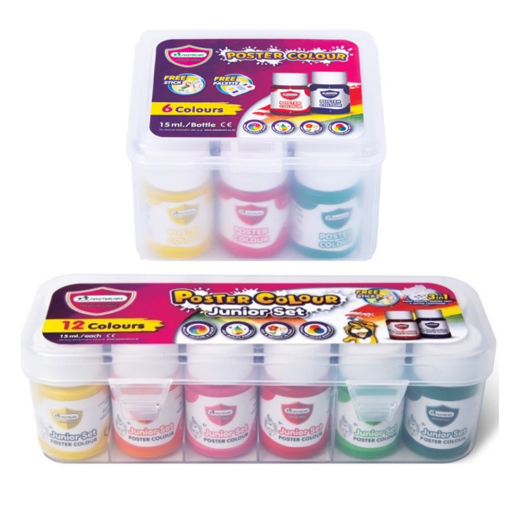 Master Art สีโปสเตอร์ ชุดสีโปสเตอร์ 15 มล. 6สี 12 สี กล่องพลาสติก 1 ชุด