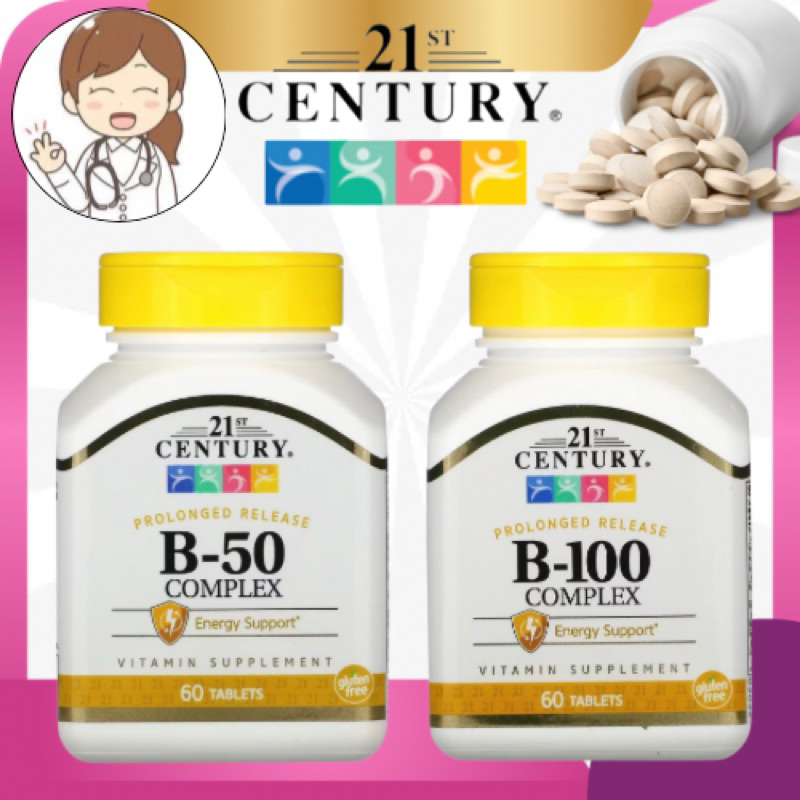ใหม่ 21st Century,B-100 Complex, B-50 Complex, Prolonged Release, 60 Tablets
