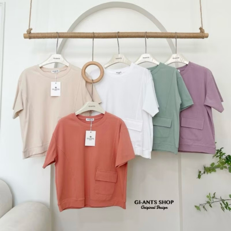 GI-ANTS (GI-402)เสื้อยืด ผ้ายูนิโคล สีพื้นแต่งกระเป๋า งานนำเข้าป้าย GI-ANTS
