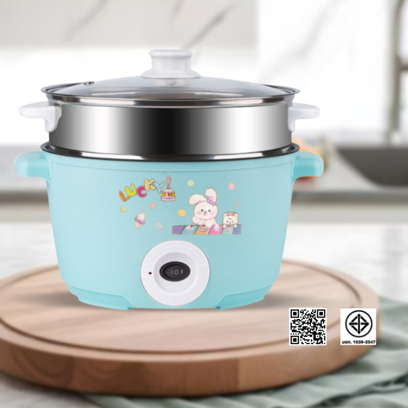หม้อไฟฟ้าLUCKYGREEN ขนาด22CM ลายกระต่าย หม้อไฟฟ้าอเนกประสงค์