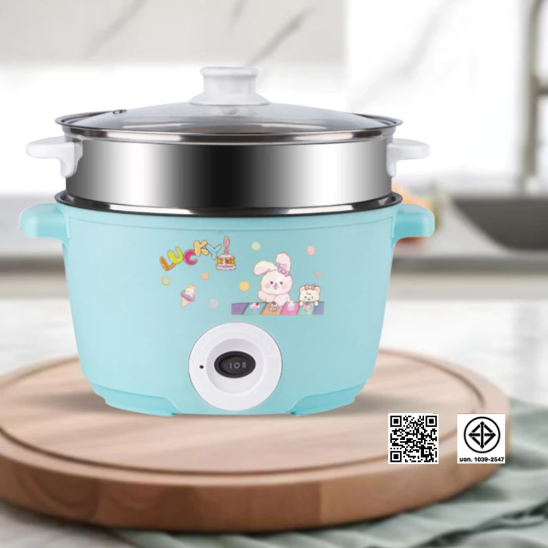 หม้อไฟฟ้าLUCKYGREEN ขนาด22CM ลายกระต่าย หม้อไฟฟ้าอเนกประสงค์