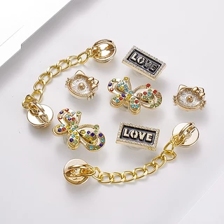 ใหม่ สีดําและสีขาว โลหะ มุก / ผีเสื้อ / ดอกไม้ / ทอง เงิน ชุด Cros Jibit Charm Diy รองเท้าผู้หญิง อุปกรณ์เสริม