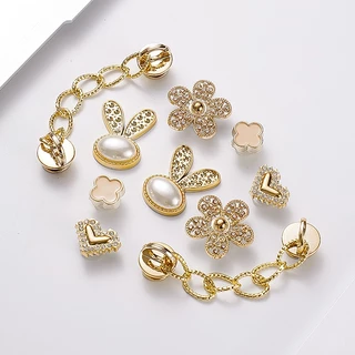 ใหม่ สีดําและสีขาว โลหะ มุก / ผีเสื้อ / ดอกไม้ / ทอง เงิน ชุด Cros Jibit Charm Diy รองเท้าผู้หญิง อุปกรณ์เสริม