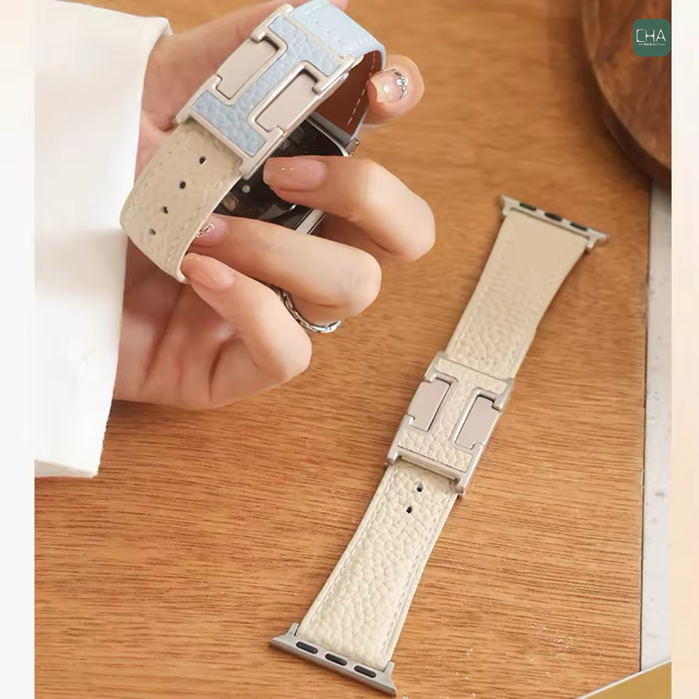 สายนาฬิกา Smartwatch สายหนัง H ตัวล็อค พรีเมี่ยม สายนาฬิกาแฟชั่น สำหรับ A - iwatch Series ขนาด38/40/41/42/44/45/46/49mm