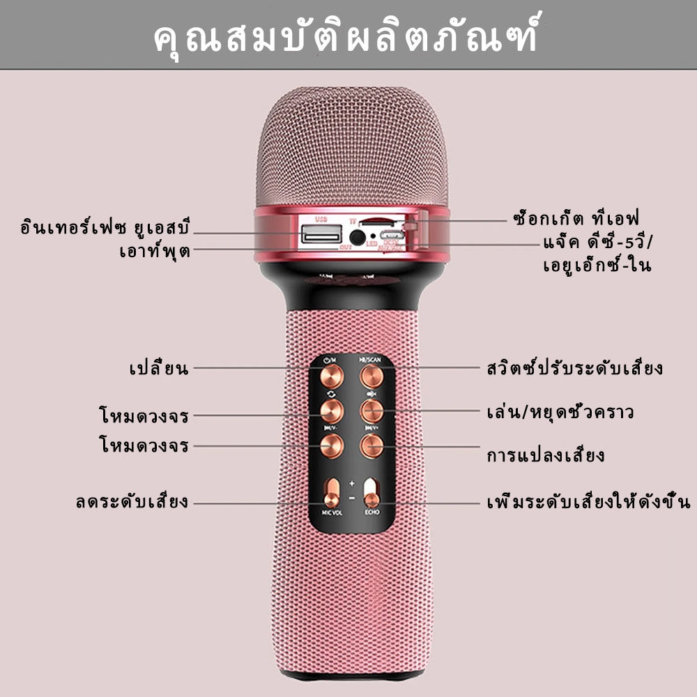 WS 898 ลำโพงคู่ ไมโครโฟนไร้สายบลูทูธ ลำโพงเสียง ไมโครโฟนคาราโอเกะพกพา 2 ใน 1