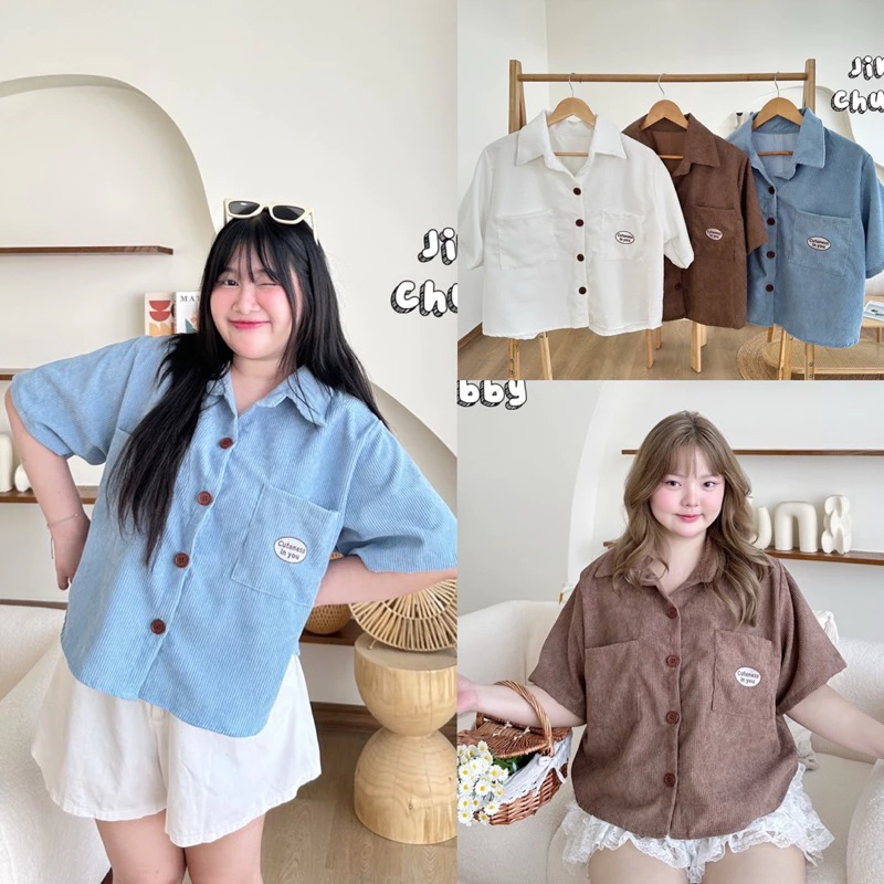 ✅เข้าเพิ่ม พร้อมส่งค่ะ /JR/ เสื้อเชิ้ตสาวอวบ ปักกระเป๋า cuteness in you #เสื้อผ้าไซส์ใหญ่ พลัสไซส์