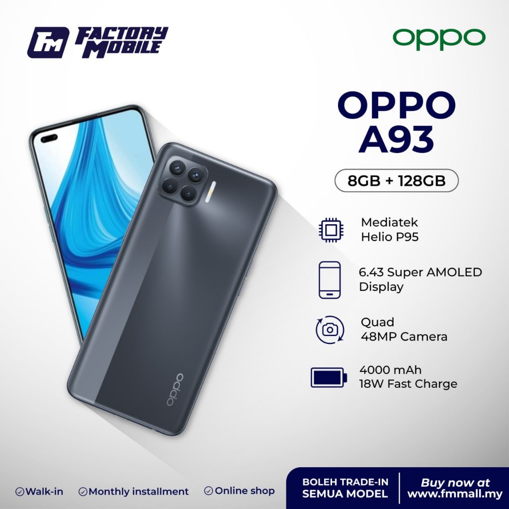 OPPO A93s สมาร์ทโฟน 5G | RAM 12GB + ROM 256GB | หน้าจอ 6.5 นิ้ว + 90hz | กล้อง 48MP | แบตเตอรี่ขนาดใ