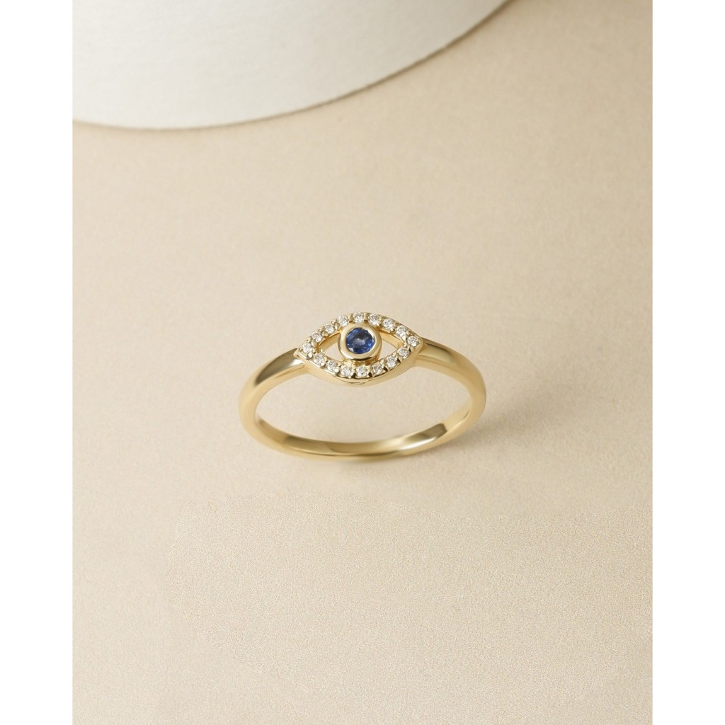 แหวนทองแท้ 9K เพชรแท้ล้อม พลอยแท้ Evil Eyes