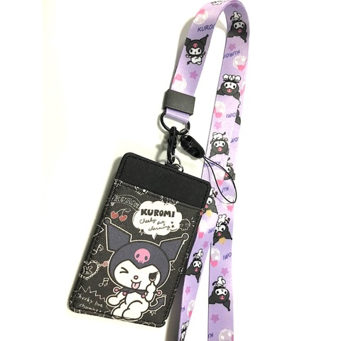 KUROMI สายคล้องคอ สายคล้องบัตร ที่ใส่บัตร ซองใส่บัตร ที่ใส่บัตร พร้อมสายคล้องคอ ลาย KUROMI PPB งานดี