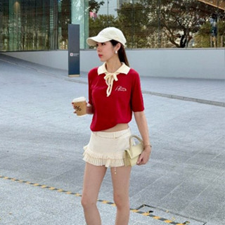 PlainandPlane Ribbon Knitted Polo เสื้อโปโลไหมพรมผูกโบว์