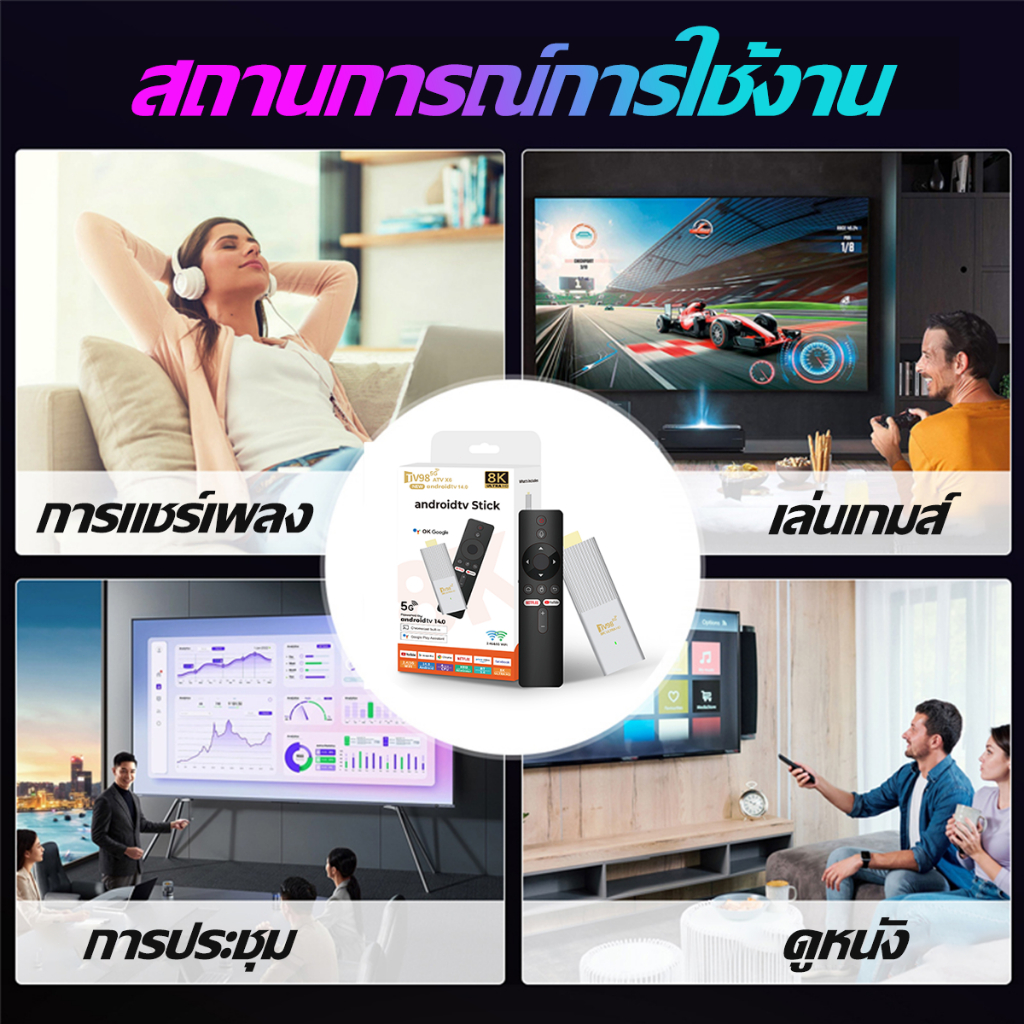 TV Stick 4K 8K แอนดรอยด์ทีวีสติ๊ก Android14.0 รองรับภาษาไทย TV boxรองรับ Netflix/Youtube/Google แอนดรอยด์ทีวี