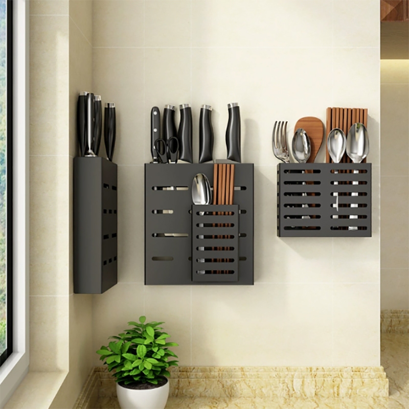 กล่องเก็บช้อนส้อม, ชั้นวางครัว, ราวระบายน้ําติดผนัง, ที่ใส่ตะเกียบ, ไม่เจาะรู, สแตนเลส, สีดํา - รูปที่ 6