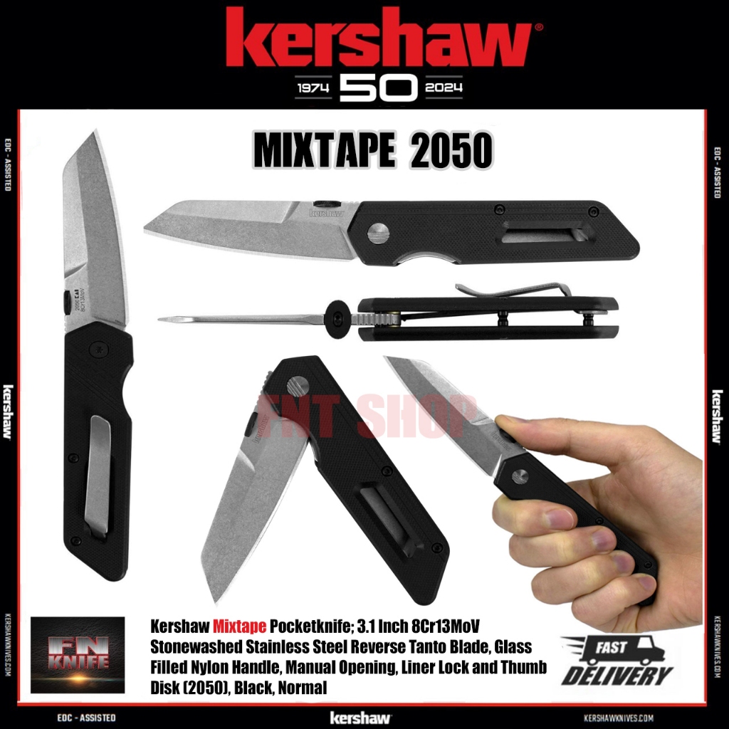 มีดพับ Kershaw Mixtape Liner Lock Knife Black GFN (8Cr13Mov 3.1" Stonewash) 2050