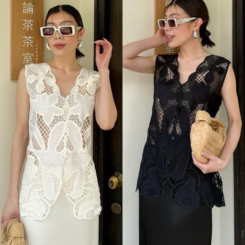 📌📌 พร้อมส่ง ครบสี LACE SLEEVELESS TOP x2 #100 เสื้อแขนกุด เสื้อลูกไม้ทอนูน ออกงาน ไปเที่ยว