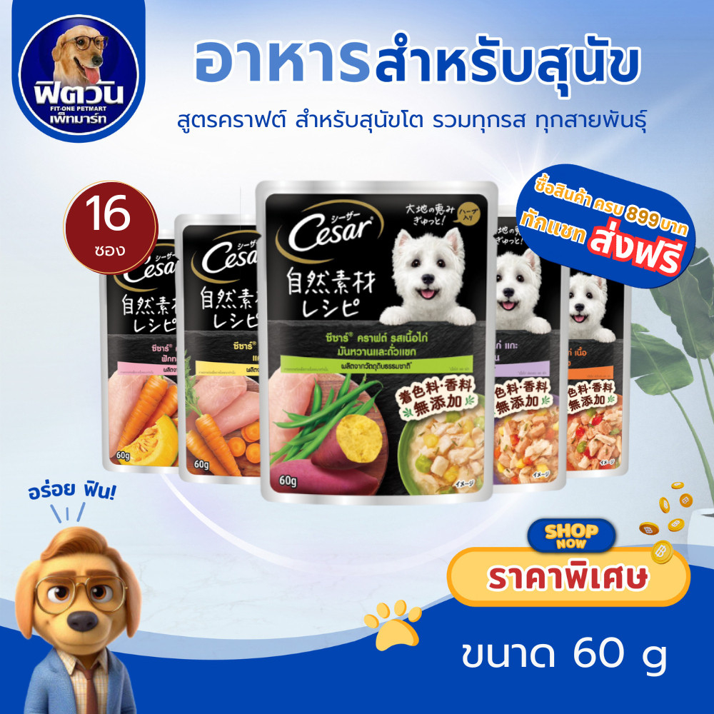 [X16ซอง] CESAR CRAFT อาหารเปียกสุนัข ขนาด 60 กรัม {อาหารเปียกสุนัข}