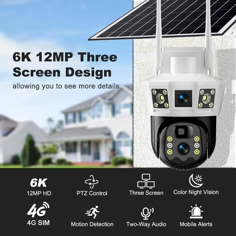 พร้อมส่ง 4G-WIFI Camera 12MP 6K 18LED Solar Cell กล้องวงจรปิดใส่ซิม-ไวไฟ โซลาร์เซลล์ 12ล้านพิกเซล กล้อง2เลนส์3จอ thumbnail 4